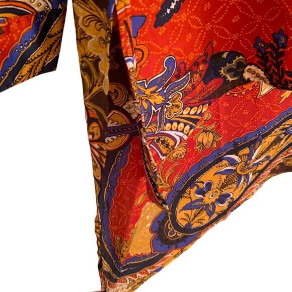 Chico's Women's Top Sz S Paisley Peasant  Lace Up Asymmetrical  Orange Brown - Picture 3 of 12